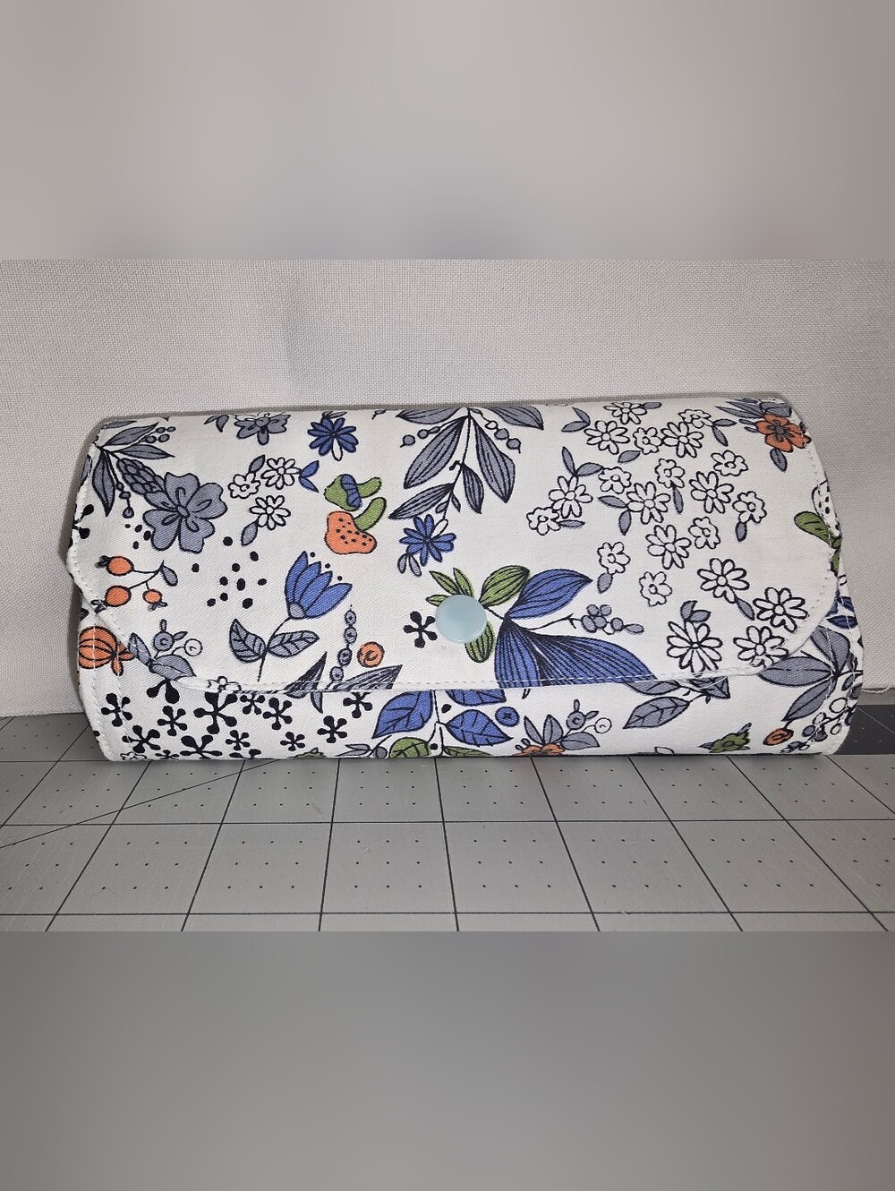 Floral Print Foldable Tote in Blue and White